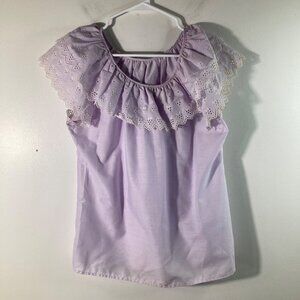 Womens Vintage Rhoda Lee Round Collared Eyelet Cap Sleeve Blouse Purple 10 Polye